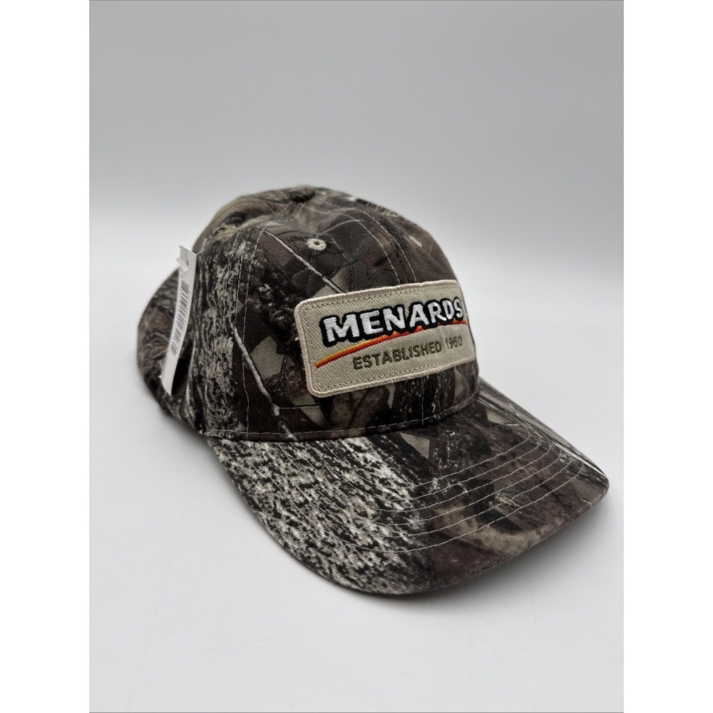 NEW Vtg Menards Established 1960 Hat Cap Strapback Wildlife Camo Hunting Fishing